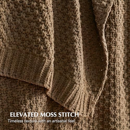 EVERGRACEHOME Chunky Chenille Knit Throw Blanket, 108x92, Camel Brown | Sculpted Moss Stitch, Chic Modern Farmhouse, All-Season Warmth, OEKO-TEX® Certified, Oversized King for Couch, Bed, Sofa - color: Camel Brown, size: 108" X 92"