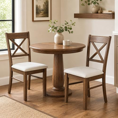 HOMCOM Dining Chairs Set of 2 Upholstered Kitchen Chairs Cross Back Walnut | Rubberwood Frame, Padded Seat, for Living Room, Dining Room, Kitchen - color: Walnut, style: Cross Back