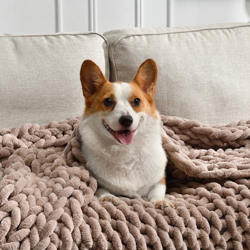 Soft Chunky Knit Blanket, 60X80 in Handmade Thick Chenille Yarn Throw Without Shedding & Raveling, Aesthetic & Cozy Home Decor with Couch Sofa Bed, Gift Pack, Choffee Brown - color: Choffee Brown, size: 60x80 inches