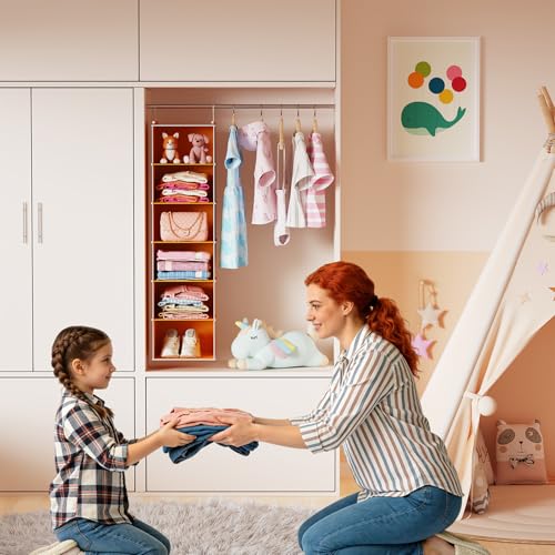 MAX Houser 6 Tier Hanging Closet Organizer with 2 Sturdy Hooks, Yellow | Dorm Room Essentials with 2 sturdy hooks, foldable lightweight fabric closet storage, space-saving design for Bedroom - color: Yellow