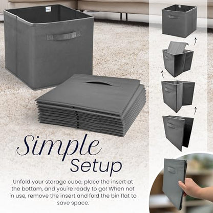 Reli. 13x13x13 Storage Cube Bins (8 Pack) Dark Gray, Fabric Organizer Cubes | Multi-Purpose Storage | Reinforced Double Stitched Handles | Collapsible