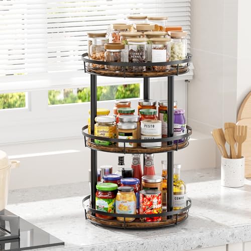 LAMU 10'' Wood Lazy Susan Spice Rack Organizer, 3 Tier Spice Organization for Cabinet, Countertop, Kitchen, Table Top, Pantry, Condiment and Seasoning Rack Organizer - size: 3 Tier 10 in