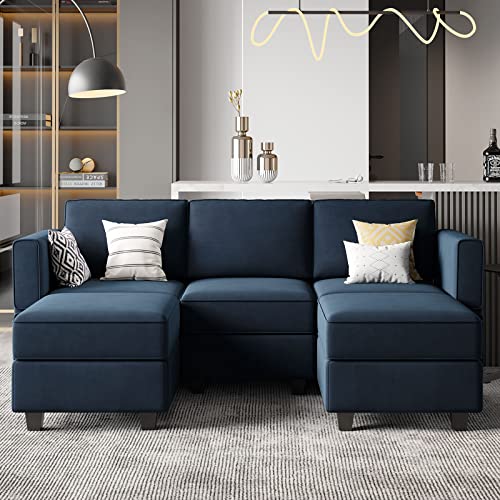 Belffin Modular Sectional Sofa with Double Chaise Velvet U Shaped Sofa Reversible Sectional Couch with Storage Blue - color: Blue, size: U Shape Sofa