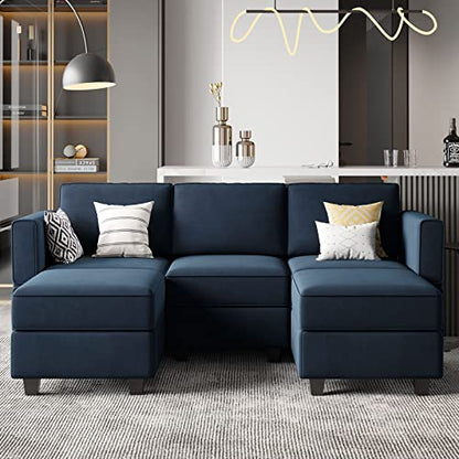 Belffin Modular Sectional Sofa with Double Chaise Velvet U Shaped Sofa Reversible Sectional Couch with Storage Blue - color: Blue, size: U Shape Sofa