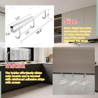 Mug Hooks Under Cabinet , 304 Stainless Steel Cup Hooks for Hanging Under Shelf, Mug Organizer Rack with 6 Hooks for Displaying Mugs, Coffee Cups and Kitchen Utensils,Fit for 0.8" or Less thickness - size: 2 Pieces