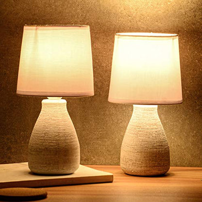 BRUBAKER Small Table or Bedside Lamp - White - Ceramic Base in Stone Finish - 11 Inches