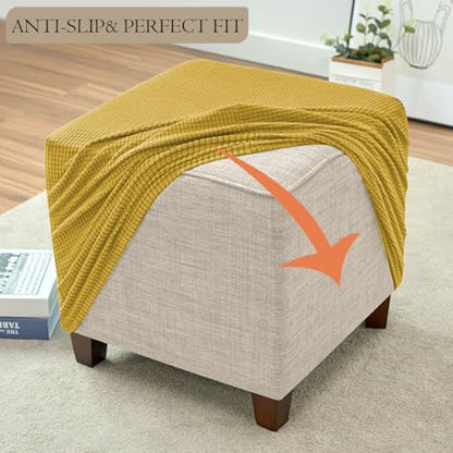 Ottoman Cover Square Storage Ottoman Slipcover Jacquard Stretch Footrest Stool Covers with Elastic Band Cube Storage Stool Ottoman Covers Footstool Sliocovers Protection Yellow - color: Yellow