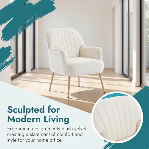 Velvet Accent Chair with Armrest, Modern Curved Back Barrel Chair, Soft Cushion Single Sofa for Living Room Bedroom Office Cafe Beige - color: Beige