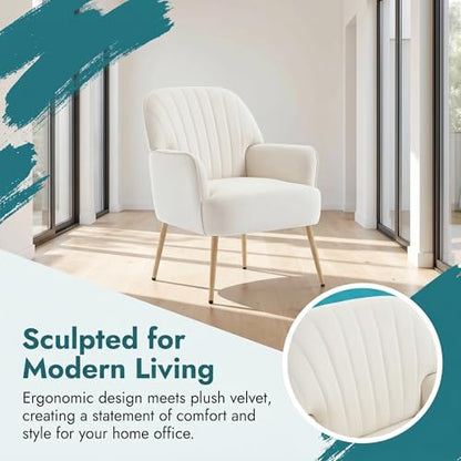 Velvet Accent Chair with Armrest, Modern Curved Back Barrel Chair, Soft Cushion Single Sofa for Living Room Bedroom Office Cafe Beige - color: Beige