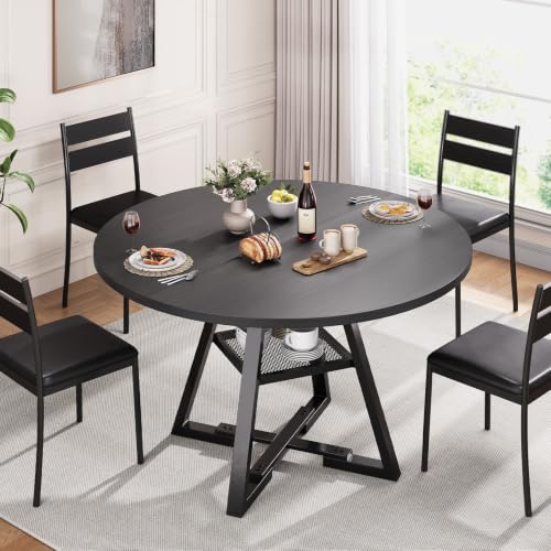 Jocoevol Round Dining Table for 4,Kitchen Dining Room Circle Dinner Pedestal Table,Space Saving Wood Kitchen & Dining Room Furniture (Black, 46In) - color: Black, size: 46In