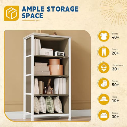 DWVO Dresser with 4 Drawers - Fabric Storage Tower, Organizer Unit for Bedroom, Hallway, Hallway, Closets - Sturdy Steel Frame, Wooden Top & Easy Pull Fabric Bins | Fabric Storage Tower, Organizer Unit for Bedroom, Hallway, Closets, Sturdy Steel Frame, Wo