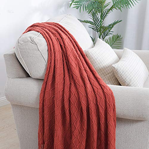 BOURINA Rust Throw Blanket 50x60 Inch Boho Knitted Soft Throw Sofa Blanket | Knitted Throw Blanket 50x60 Inches, Soft Lightweight Boho Weave Throw Decorative Couch Blanket for Living Room Bedroom Chair - color: Rust, size: 50"x60"