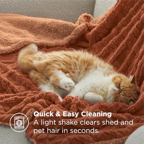 Bedsure Gentlesoft Sherpa Fleece Blanket Twin Size for Bed - Fluffy & Cozy Cable Jacquard Tufted for Women Gift, Thick and Warm Christmas Blanket for Winter, Orange, 60x80 Inches | Ultra-Soft, Cozy, Fuzzy for Fall, Winter, Ideal for Couch, Living Room, Gi