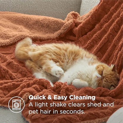 Bedsure Gentlesoft Sherpa Fleece Blanket Twin Size for Bed - Fluffy & Cozy Cable Jacquard Tufted for Women Gift, Thick and Warm Christmas Blanket for Winter, Orange, 60x80 Inches | Ultra-Soft, Cozy, Fuzzy for Fall, Winter, Ideal for Couch, Living Room, Gi