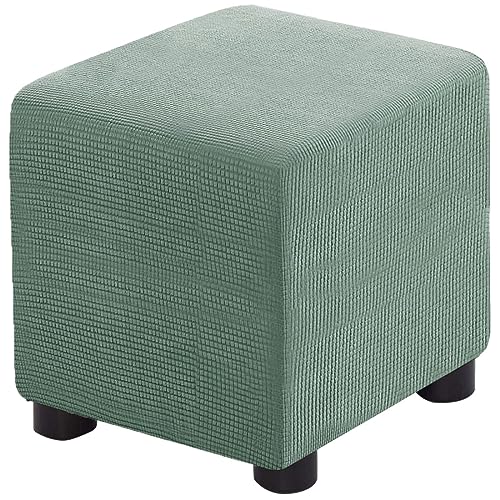 Ottoman Cover Square Folding Storage Ottoman Slipcovers Jacquard Stretch Cube Footrest Foot Stool Covers Protector with Elastic Band (Small,Light Green) - color: Light Green, size: S- Length&Width:13-18"/Height:15-18"