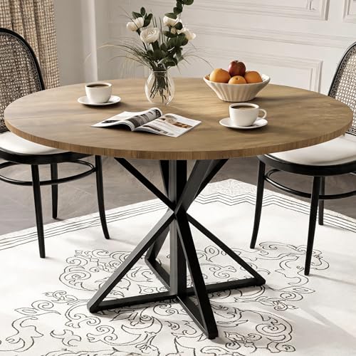 Garvee 47 Inch Round Dining Table for 4-6, Space Saving-Brown | Circle Kitchen Table with Pedestal Base, Farmhouse Wooden Dining Table for Small Spaces, Kitchen & Dining Room, Living Room - color: Brown, size: K Shape