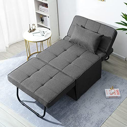 Sofa Bed, Set of 4 in 1 Multi-Function Folding Ottoman Breathable Linen Couch Bed with Adjustable Backrest Modern Convertible Chair for Living Room Apartment Office, Dark Grey - color: Dark Grey