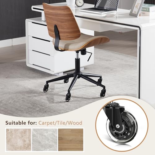 Home Office Desk Chair with Rubber Wheels, Armless Bentwood, Beige | Adjustable Height Armless Office Chair, PU Leather Mid Back 360°Small Computer Chair, No Arms Walnut Seating, 300LBS Support - color: Beige, size: Standard Style
