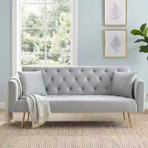 Majnesvon 71" Convertible Folding Sleeper Sofa Couch,Modern Velvet Loveseat Sleeper with 2 Pillows, Futon Sofa Bed with Mattress and Frame for Living Room,Bedroom,Small Space (Grey) - color: Grey