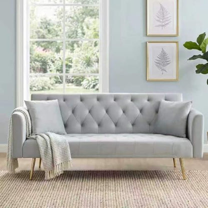 Majnesvon 71" Convertible Folding Sleeper Sofa Couch,Modern Velvet Loveseat Sleeper with 2 Pillows, Futon Sofa Bed with Mattress and Frame for Living Room,Bedroom,Small Space (Grey) - color: Grey