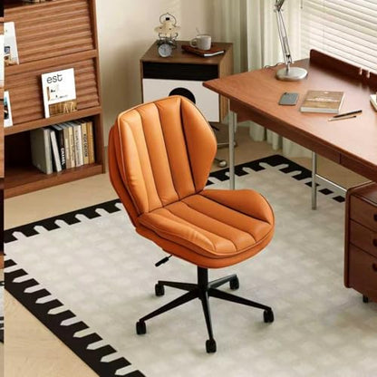 Home Office Desk Chair with Wheels, Adjustable Height Armless Office Chair, PU Leather Mid Back 360° Small Computer Chair, Modern L Shaped Chair for Office, Gaming, Reading Room (Orange) - color: Orange