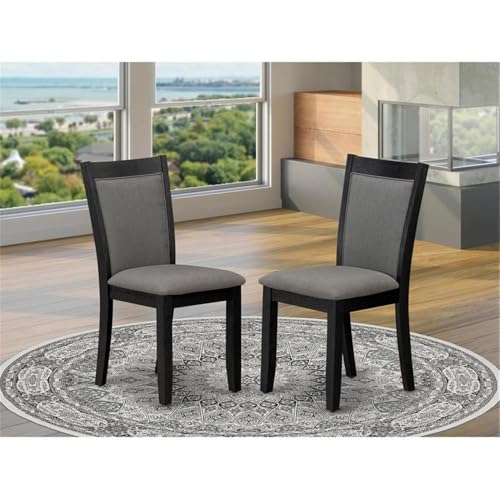 East West Furniture MZC6T50 Monza Parson Dining Room Chairs - Dark Gotham Grey Linen Fabric Padded Chairs, Set of 2, Wirebrushed Black - color: Mzc6t50