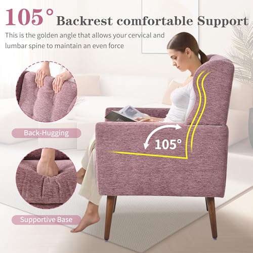 Modern Accent Chair, Upholstered Armchair with Pillow, Fabric Single Sofa Chair with Lounge Seat Solid Wood Legs Accent Chair for Living Room Bedroom Small Spaces (Purple) - color: Purple, size: Set of 1