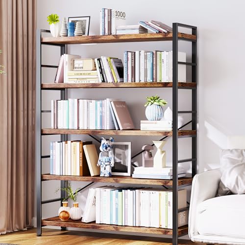 Bookshelf 5 Tier Bookcase Home Office Bookshelves with Height-Adjustable Wooden Board,Storage Organizer for Garage Kit,CDs,Movies,Books,in Bedroom,Living Room,Kitchen,Vintage - size: 5-Tier(59"H x 39.4"W x 13"D)