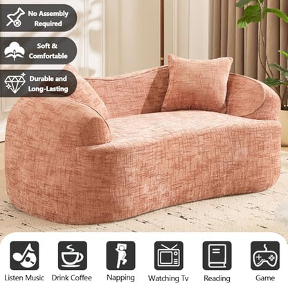 67" Curved Loveseat Sofa with 2 Pillows, Modern Boneless Couch in a Box, Small Cloud Loveseat for Bedroom Small Space Apartment Living Room, Memory Foam, Chenille, No Assembly (Pink) - color: Pink