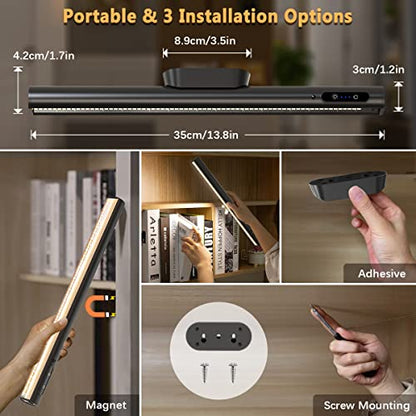 Hapfish Battery Powered Operated Wall Strip Lights, Rechargeable Magnetic LED Light Bar with Remote, Dimmable Desk Lamp, Under Cabinet Lighting Wireless for Mirror Closet Picture Room Kitchen - Black | Rechargeable with Remote,Dimmable Desk Lamp,Under Cab