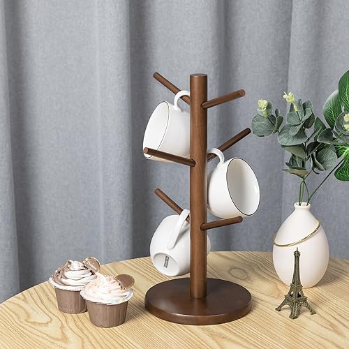 MyLifeUNIT Mug Holder Tree, Coffee Cup Holder with 6 Hooks (Brown) | Anti-slip padded bottom, space-saving compact design, easy air drying, sturdy tip-resistant structure - color: Brown