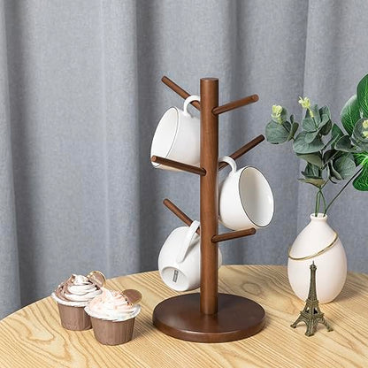 MyLifeUNIT Mug Holder Tree, Coffee Cup Holder with 6 Hooks (Brown) | Anti-slip padded bottom, space-saving compact design, easy air drying, sturdy tip-resistant structure - color: Brown