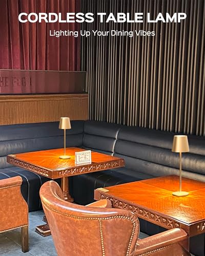 JACKYLED Cordless Table Lamps Rechargeable, 3 Adjustable Height, 5000 Capactiy Operated, 3 Colors Smooth Dimming, Portable LED Waterproof Table Lamp for Dining, Bedroom, Outdoor-Gold - color: Gold, size: 1 Pack-Round Base