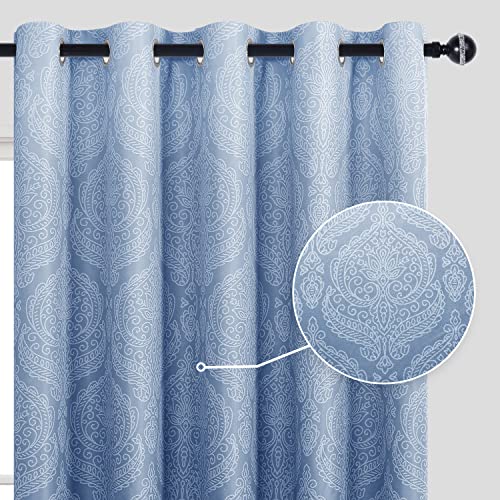 DWCN Ombre Blackout Curtains for Bedroom - Damask Patterned Thermal Insulated Energy Saving Grommet Curtains for Living Room, Set of 2 Gradient Window Curtain Panels, 52 x 72 Inches Long, Navy Blue - color: Navy Blue, size: 52"W x 72"L (Pack of 2)