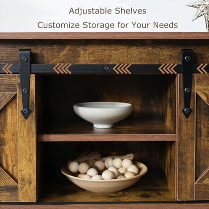 Farmhouse Entryway Table with Sliding Barn Doors, Wood Console Table with Storage Shelf, Rustic Sofa Table for Living Room, Entryway, Foyer, Brown - color: Brown