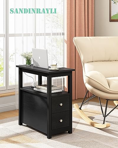 End Table with Charging Station, Side Table with 2 Drawer & USB Ports & Power Outlets, Nightstand for Small Spaces, Bedside Tables for Living Room Black - color: Black
