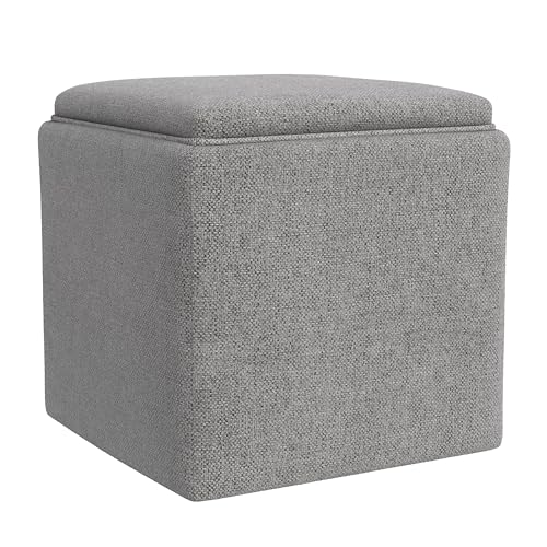 HomePop 17.5" Storage Ottoman with Tray Top - Grey Woven - color: Grey