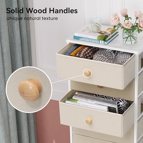 Fabric Dresser for Bedroom, 8 Drawer Tall Vertical Skinny Tower (Beige) | Wooden Top, Steel Frame, Easy Pull Bin,Organizer Unit for Living Room, Hallway, Entryway, Nursery, Closets - color: Beige, style: Narrow-8 Drawers