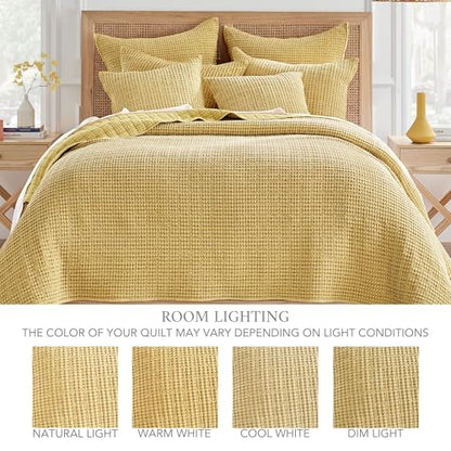 Levtex Home Mills Waffle Twin Bedspread Set (84x104in) with 1 Pillow Sham (26x20in) - Ochre - Cotton Waffle Twin Size Bedspread Set - Lightweight, Soft, Pre-Washed - color: Ochre, size: Twin Bedspread