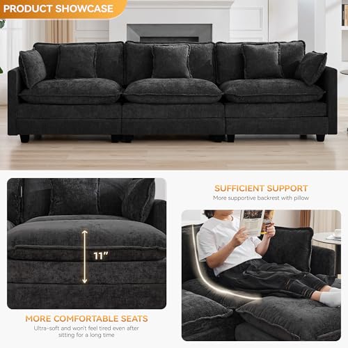 111'' Sectional Cloud Deep Seat Couch, Modern Comfy Chenille Modular Sectional Sofa for Living Room Set, Upholstered Modular 3-Seats Sofa Couch, Dark Grey - color: Dark Grey, size: 111'' 3 Seats