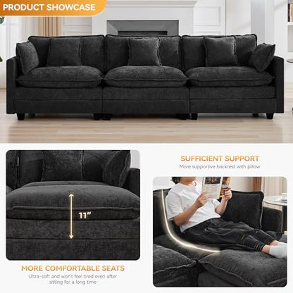 111'' Sectional Cloud Deep Seat Couch, Modern Comfy Chenille Modular Sectional Sofa for Living Room Set, Upholstered Modular 3-Seats Sofa Couch, Dark Grey - color: Dark Grey, size: 111'' 3 Seats