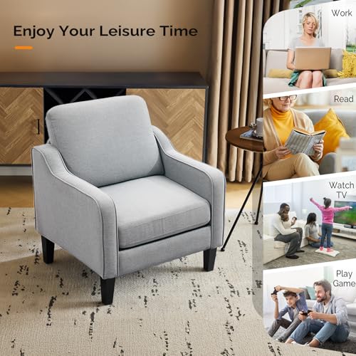 VINGLI Accent Chairs for Living Room, Line Comfy Upholstered Sofa Chair Mid Century Modern Armchair for Bedroom, Home Office, Small Spaces, Apartment - color: Light Grey