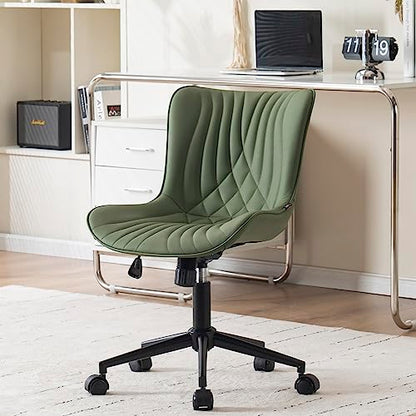 YOUNIKE Office Chair, Armless Desk Chair Computer Chair with Wheels, Modern Upholstered PU Leather Task Chair, Rolling Adjustable Swivel Home Office Desk Chair, Dark Green - color: Olive