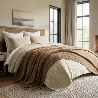 EVERGRACEHOME Chunky Chenille Knit Throw Blanket, 108x92, Camel Brown | Sculpted Moss Stitch, Chic Modern Farmhouse, All-Season Warmth, OEKO-TEX® Certified, Oversized King for Couch, Bed, Sofa - color: Camel Brown, size: 108" X 92"