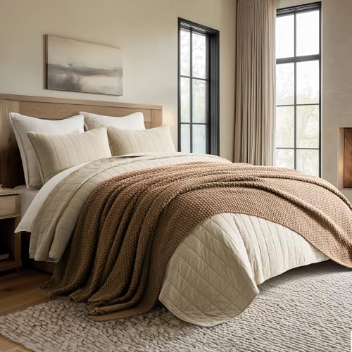 EVERGRACEHOME Chunky Chenille Knit Throw Blanket, 90 x 90, Camel Brown | Sculpted Moss Stitch, Chic Modern Farmhouse, All-Season Warmth, OEKO-TEX® Certified, Oversized Queen for Couch, Bed, Sofa - color: Camel Brown, size: 90" X 90"