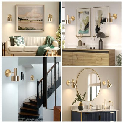 KELUOLY Battery Operated Wall Lights Set of 2, Wireless Battery Powered Wall Sconce, Modern Metal Indoor Wall Lamp, Dimmable with Remote, Suitable for Living Room Bedroom Golden-Like Brass Finish - color: Gold