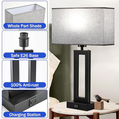 Modern Nightstand Lamps Set of 2 - Touch Control Bedside Table Lamps with USB C&A, 3 Way Dimmable for Bedrooms & Living Room, Gray & Black - color: Grey-Daylight, size: 20IN