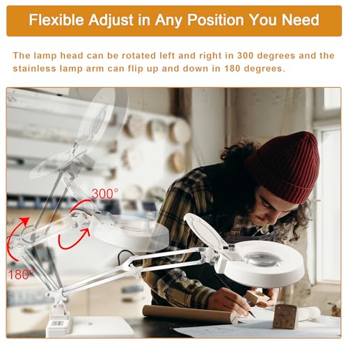 10X Magnifying Glass with Light and Stand,2-in-1 Lighted Desk Lamp LED Magnifier Hands Free,5 Inches Glass Lens with Stainless Steel Bracket for Reading Craft Painting Hobbies Sewing Close Work - style: Transitional
