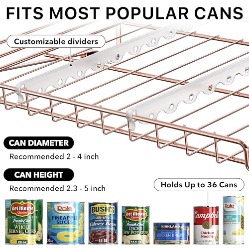 Simple Houseware 3-Tier Stackable Can Organizer Rack 36 Cans, Rose Gold | Can Food Storage Dispenser for Pantry/Cabinet, Adjustable Dividers – 11.5" D x 17" W x 13.75" H - color: Rose Gold