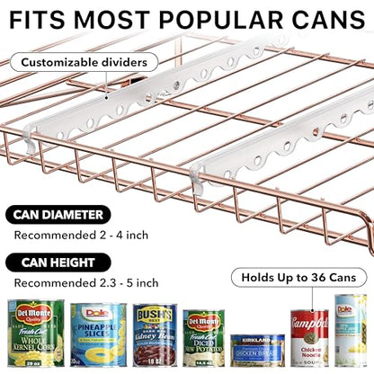 Simple Houseware 3-Tier Stackable Can Organizer Rack 36 Cans, Rose Gold | Can Food Storage Dispenser for Pantry/Cabinet, Adjustable Dividers – 11.5" D x 17" W x 13.75" H - color: Rose Gold